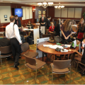 DECA students prepare their presentations before meeting with the judges.