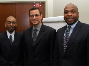 Photo caption:  Presenters at NSU Hosted Seminar: Ramon Hurlockdick, a doctoral candidate in the NSU Graduate School of Computer and Information Sciences, Carlos DeJesus, M.S., GSEC, MCP,  NSU Information Security Team, and Marlon Clarke, Ph.D., NSU Network Operations and Services Team. 