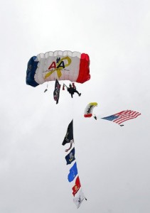 Members of the All Veteran Parachute Team glide into the inaugural Freedom Fest at Nova Southeastern University.