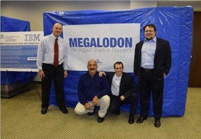 The Megalodon Supercomputer at Nova Southeastern University, with NSU's Eric Ackerman, Ph.D., and IBM's Dore Teichman, Graig Oteri and Gregory Mussich