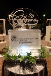 Ice sculpture commemorating Nova Southeastern University’s College of Optometry’s 25th anniversary