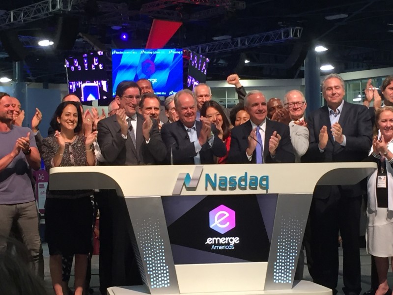 Jaqueline A. Travisano, NSU’s executive vice president and chief operating officer, joined eMerge founder and entrepreneur Manny Medina and other notable leaders to ring the NASDAQ closing bell at the eMerge Americas Conference on April 18.