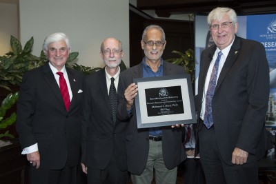 L to R: George L. Hanbury II, Ph.D., NSU president & CEO; Richard Dodge, Ph.D., Dean Halmos College of Natural Sciences and Oceanography; Mahmood Shivji, Ph.D., recipient of NSU’s 7th Annual Provost’s Research and Scholarship Award; and Ralph V. Rogers Jr., Ph.D., NSU Executive Vice President and Provost
