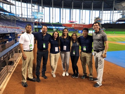 Associate Professor Robert Seifer, Ph.D., at Marlins Park in Miami with students from his Sports Psychology course.