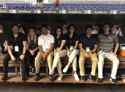 Associate Professor Robert Seifer, Ph.D., at Marlins Park in Miami with students from his Sports Psychology course