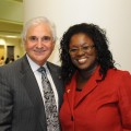 Lesa Philips, Assistant to Dean of Student Affairs Brad Williams, with President Hanbury. She sang the National Anthem.