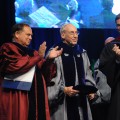 (L to R) Frank DePiano, Ph.D., provoste and executive vice president for Academic Affairs, President Emeritus Abraham S. Fischler, Ed.D., and Mark Caldwell, senior pastor, First United Methodist Church.