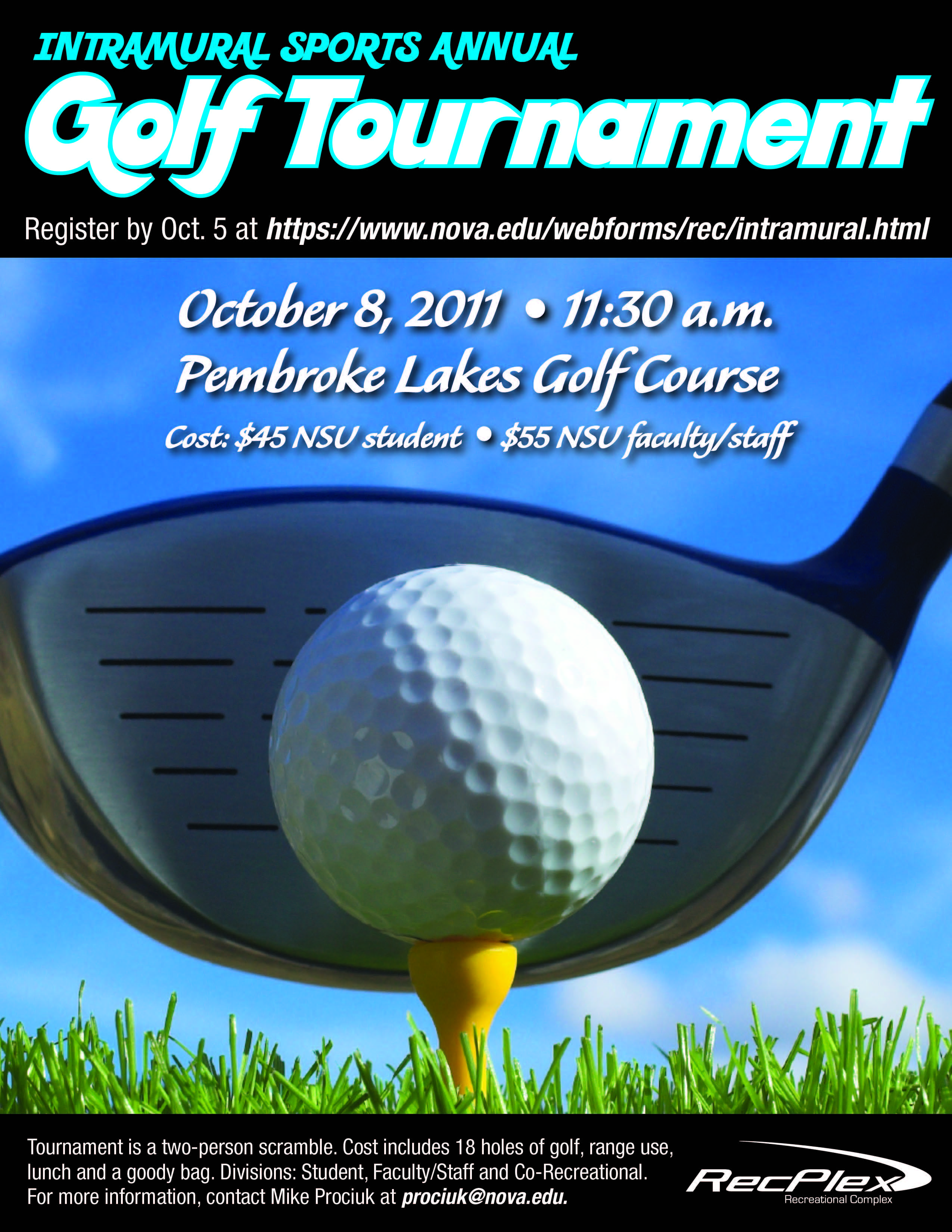 Intramural Sports Annual Golf Tournament, Registration Deadline is Oct