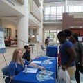 Visitors inquire about the residence halls