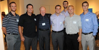 From left to right: Pitching coach Pete Woodworth; Head coach Greg Brown; Speaker Dan Austin; Ryan Woodrey; Robert Baroniel; Blake Boyd; Zach Westcott