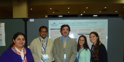 AAPS Annual Conference: Ph.D. students Lina Alaydi, B.Pharm., and Alhussain Aodah, B.Pharm., Mutasem Rawas-Qalaji, B. Pharm., Ph.D., assistant professor in the College of Pharmacy, and Pharm.D. students Belacryst A. Mendez and Annette Losada, B.Sc., presenting during AAPS Annual Conference in San Antonio, TX  