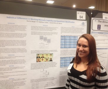 Honors biology major Rachel Berger presented a research poster on the memories of eyewitnesses at the 54th Annual Meeting of the Psychonomic Society in Toronto, Canada.
