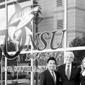 Tam Nguyen, Dr. George Hanbury and Rebecca Nosal promote Nova Southeastern University’s Celebration of Excellence.