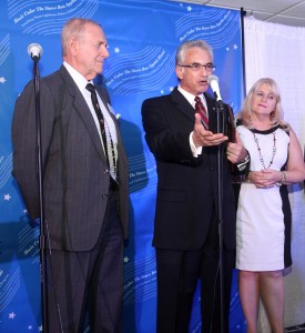 Optometrist Stephen Morris, O.D., NSU College of Optometry Dean David Loshin, O.D., Ph.D., FAAO, and Miami-Dade County Public Schools District Director Deborah Montilla were honored by Miami’s Lighthouse for the Blind and Visually Impaired at the organization’s Music Under the Stars fundraiser.