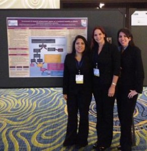 NSU College of Pharmacy students Catalina Acosta, Federica H. Hulett, and Raquel A. Caporella, pose with their winning poster