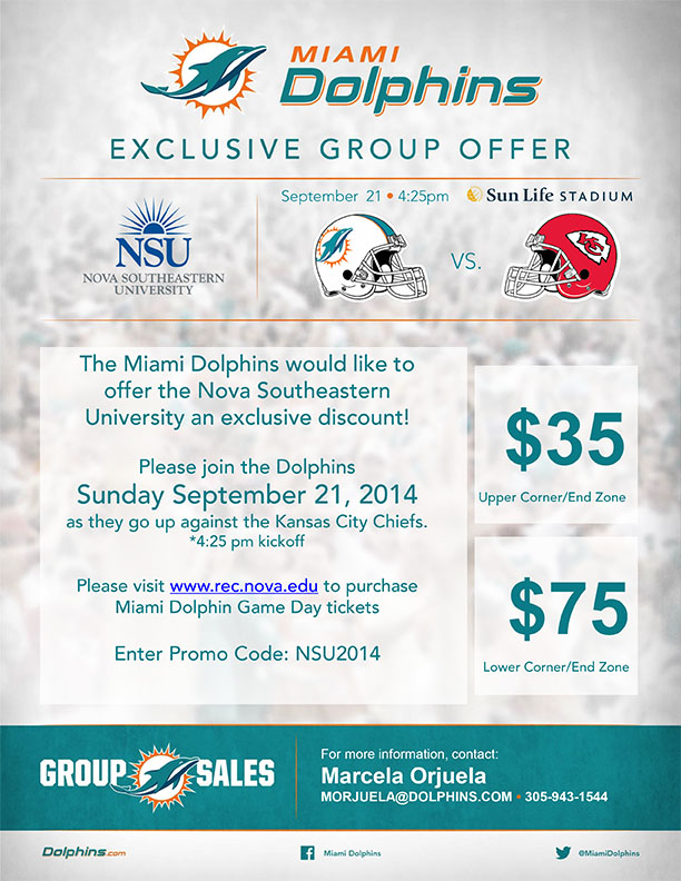 Discounted Football Tickets to Watch the Miami Dolphins vs. Kansas City Chiefs, Sept. 21 NSU