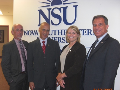 Peter Gannett, Ph.D., associate dean, research and graduate education of NSU’s College of Pharmacy; Professor Nasser Abdellatif, vice president and dean of students at Applied Science Private University (ASU); Lisa Deziel, Pharm.D., Ph.D., dean of NSU’s College of Pharmacy; and Anthony DeNapoli, Ed.D., associate dean, international affairs at NSU.