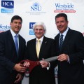 HCA East Florida President Michael Joseph, NSU President and CEO Dr. George L. Hanbury II, Dan Marino