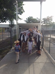 NSU Sharks and children at Davie Elementary.