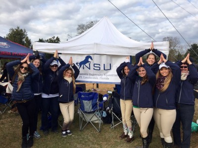 L to R, Scarlet Marzuca (junior), Danielle Pierce (sophomore), Dr. Maryann Tobin (advisor), Andrea Ojeda (sophomore), Micaela Hunt (sophomore), Nicole Alvarez (senior), Nina Argibay (senior), Courtney Steiger (junior), and Jackie George (coach).