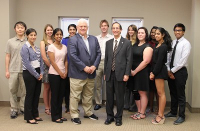 Arthur L. Caplan, Ph.D., and Don Rosenblum, Ph.D., dean of the Honors College with NSU Honors students in a private seminar with the distinguished speaker. 