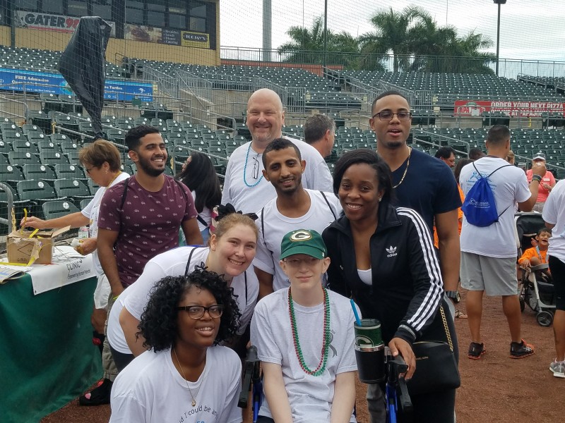 Respiratory therapy students and faculty members participate in Stronger Than Cancer 5K Walk. Left bottom Julie Naziare, Caeden King, (left middle) Sabrina Hutchinson, Racine Reid, Muhned Aljaizini, Yahia Hedaisy, Todd King, Ph.D., Sergio Pierre. 