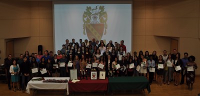 The 2017 Inductees into the TriBeta National Biological Honor Society (Rho Rho) Chapter joined by faculty and administration.