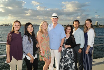 NSU President Dr. George L. Hanbury with students. From left to right: Brielle Rassler, Naima Jahan, Jordan Spaw, Dr. George L. Hanbury, Manasi R. Pimpley, Homood As Sibeai and Yana Vorontsova