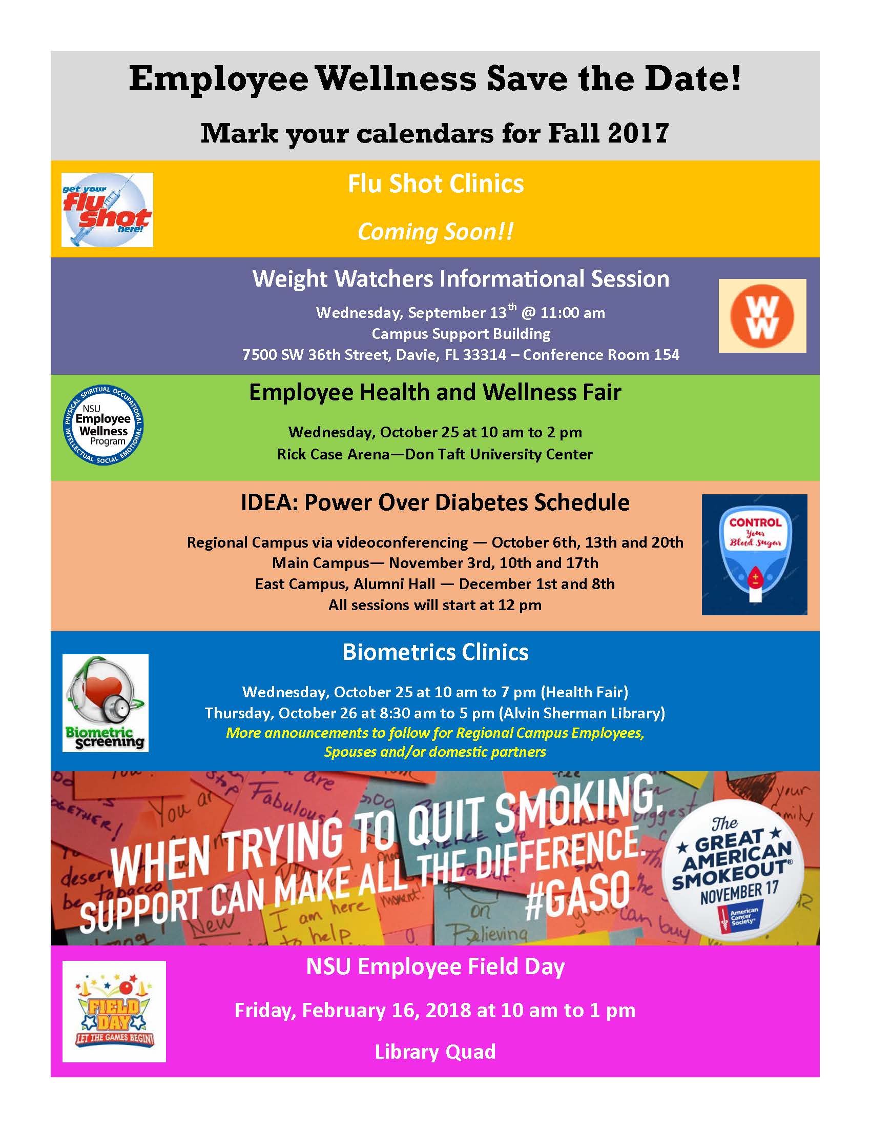 Mark Your Calendars Employee Wellness Fall 2017 Events NSU Newsroom