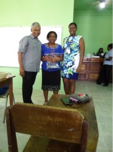 Albert Williams, Ph.D., with Mrs. Flowers, and Student Leader, Miss Tanigi Palacio