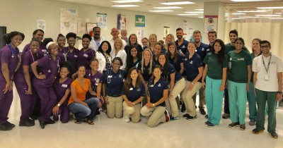 NSU nursing, osteopathic medicine, and physical therapy students team up to provide free, comprehensive, interprofessional health screenings for the Crockett Foundation’s annual back-to-school exposition. 