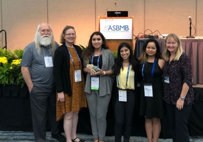 CREST Team Meeting with Dr. Gerald Hart to discuss o-GlcNAc Transferase protein models; 2018 Herbert Tabor Award for Research Winner: Pictured left to right (Emily Schmitt Lavin, Ph.D., Sophia Nguyen, Alesa Chabbra, Viviana Perez Hernandez, Gerald Hart, Ph.D.