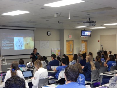 Deborah Mendelsohn, D.H.Sc., RDMS, RDCS, RVT, assistant professor and clinical coordinator, presents to the physician assistant students at the Fort Lauderdale/Davie Campus