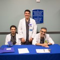 From left: B.S.R.T. students Meshaal Alonazi, Faris Alharbi, and Abdulmohsen Alzahrani assist with event registration.